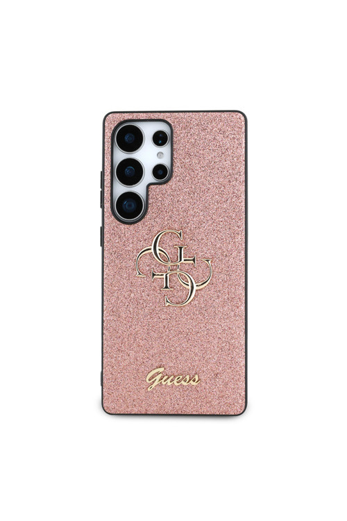 Galaxy S25 Ultra Uyumlu Kılıf Lisanslı 4G Büyük Metal Logolu Glitter Kapak Pembe