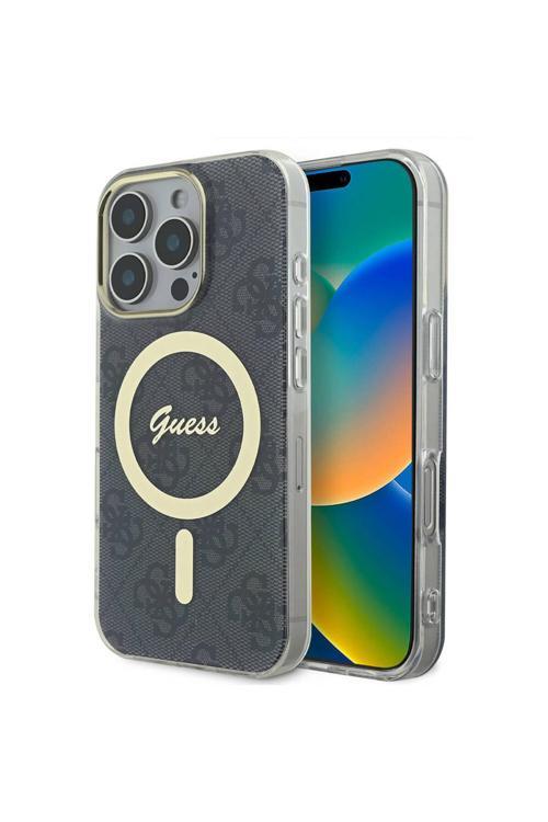 İphone 16 Pro Uyumlu Kılıf Lisanslı Magsafe Şarj Özellikli Yazı Logo 4G Desenli Siyah