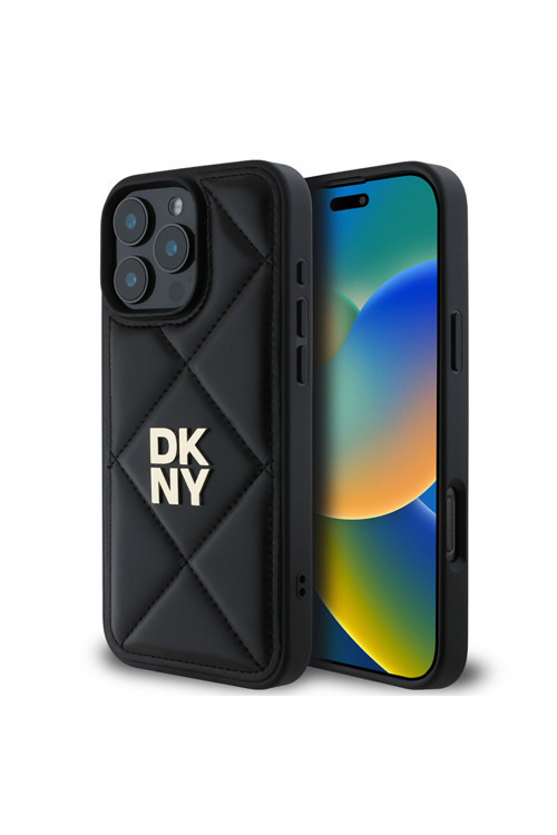 İphone 16 Pro Max Uyumlu Kılıf Lisanslı Kapitone Tasarımlı Metal Logolu Deri Siyah