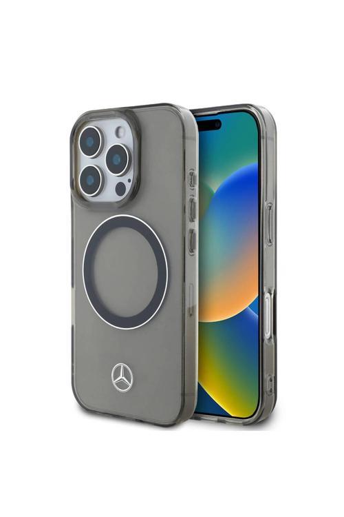 İphone 16 Pro Uyumlu Kılıf Lisanslı Magsafe Özellikli Saydam Yüzey Silver Ring Siyah