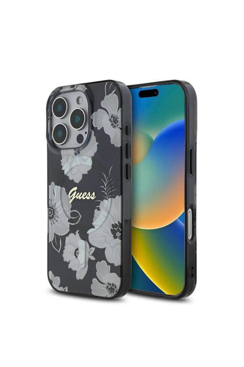 İphone 16 Pro Uyumlu Kılıf Lisanslı Magsafe Özellikli Flower Tone On Tone Ring Siyah