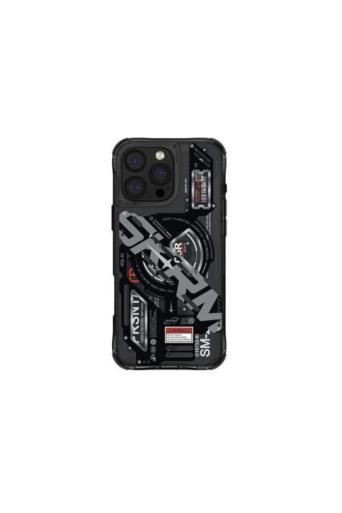 İphone 16 Pro Uyumlu Kılıf Magsafe Şarj Özellikli Katmanlı Makine Temalı Ekho Kapak Siyah