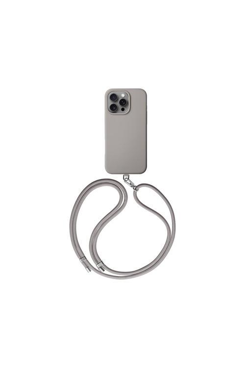İphone 16 Pro Uyumlu Kılıf Magsafe Şarj Özellikli Soft Arka Yüzey Askı Ipli Creme Kılıf Gri