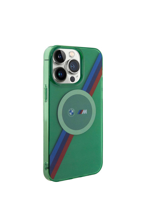 İphone 15 Pro Max Uyumlu Kılıf Magsafe Şarj Özellik Transparan Tricolor Stripes Lisanslı Yeşil