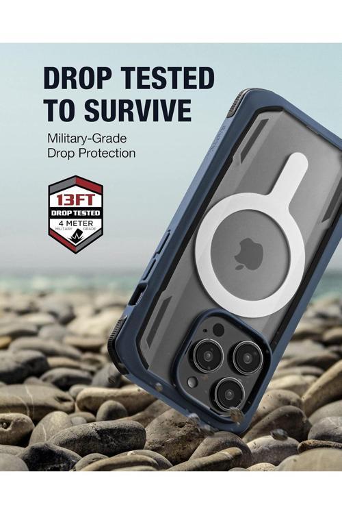 İphone 14 Pro Max Kılıf Magsafeli Secure Serisi Çift Kat Tpu Kenarlı Şeffaf Kapak Lacivert