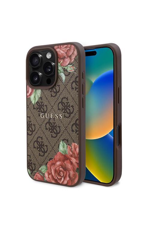 İphone 16 Pro Max Uyumlu Kılıf Lisanslı Magsafe Uyumlu Gül Baskılı 4G Desenli Yazı Logolu