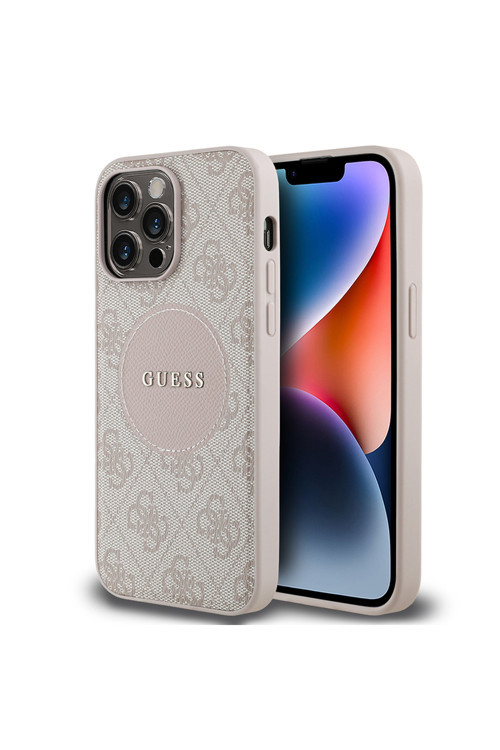 İphone 14 Pro Max Uyumlu Kılıf Lisanslı M-Safe Şarj Özellikli Yazı Logolu Circle Kapak Pembe