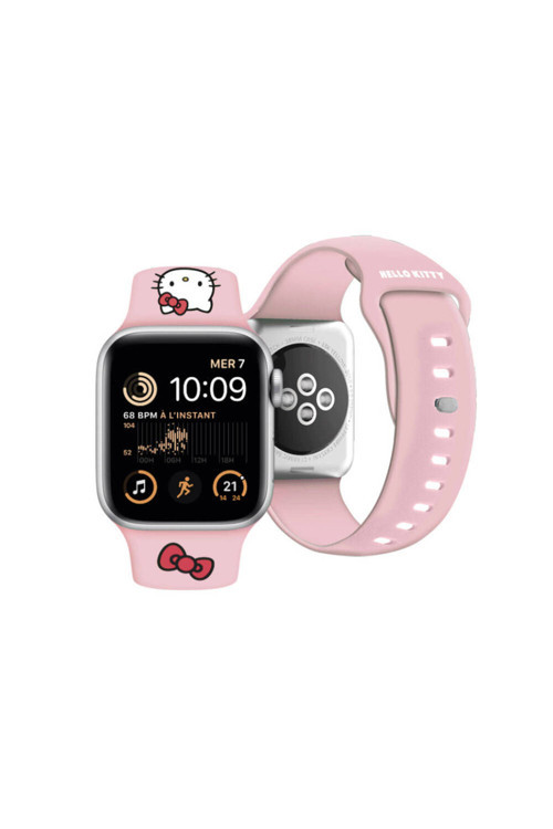 Apple Watch 40Mm Uyumlu Lisanslı Yazı Logolu Fiyonk & Kitty Head Silikon Kordon