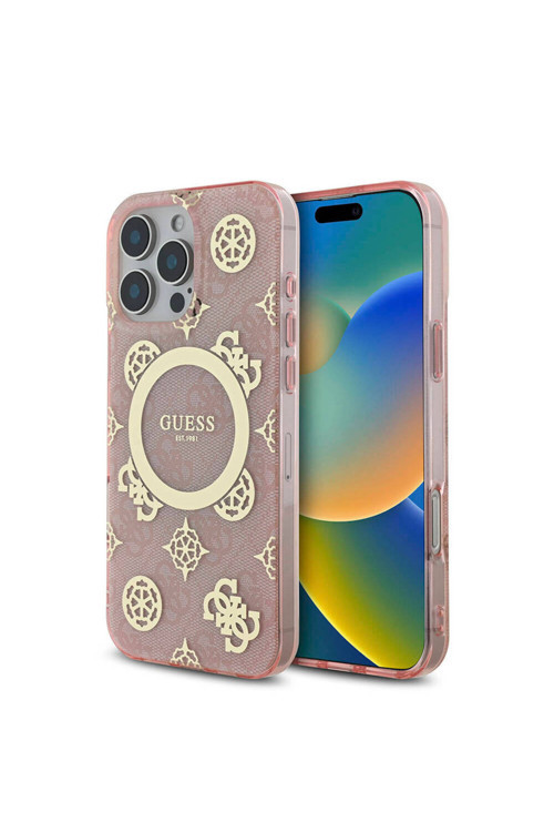 İphone 16 Pro Max Kılıf Lisanslı Magsafe Özellikli Iml Peony Ve 4G Desenli Klasik Logolu Pembe