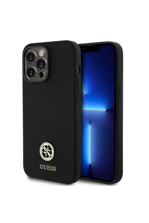 İphone 14 Pro Max Uyumlu Kılıf Lisanslı Yazı Ve Taşlı 4G Logolu Silikon Kapak Siyah