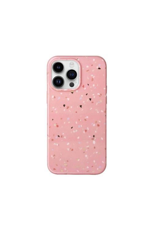 İphone 14 Pro Uyumlu Kılıf Mozaik Desenli Terrazzo Kılıf Pembe