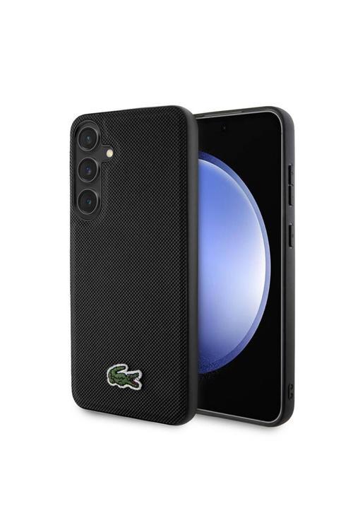 Galaxy S24 Kılıf Lisanslı Pu Pike Desenli Arka Yüzey İkonik Timsah Dokuma Logolu Kapak Siyah