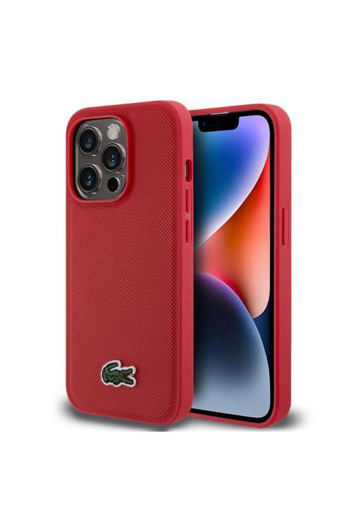 İphone 14 Pro Kılıf Lisanslı Pu Pike Desenli İkonik Timsah Dokuma Logolu Kırmızı