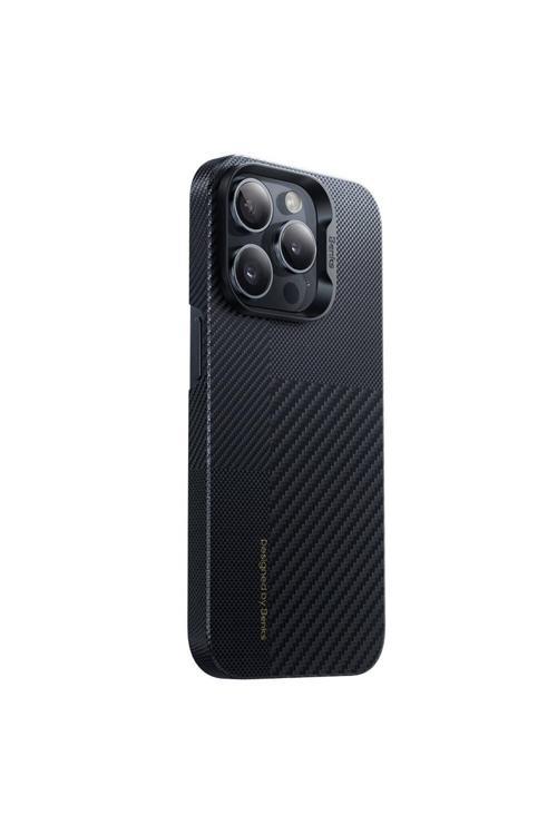 İphone 14 Pro Uyumlu Kılıf Magsafe Şarj Özellikli Karbon Fiber Montage Armorair Kevlar Siyah