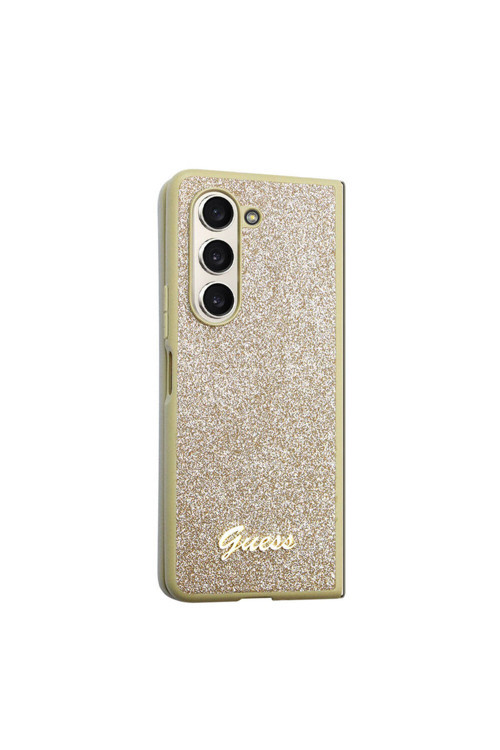 Galaxy Z Fold 5 Uyumlu Kılıf Lisanslı Yazı Logolu Glitter Script Kapak Gold