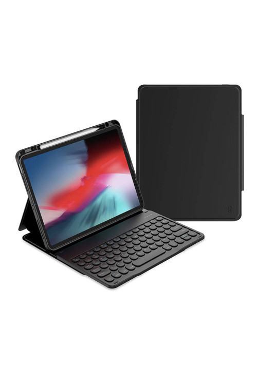 İpad Air 10.9 2022 5.Nesil Uyumlu Klavyeli Kılıf Protective Gizli Kalem Bölmeli Siyah