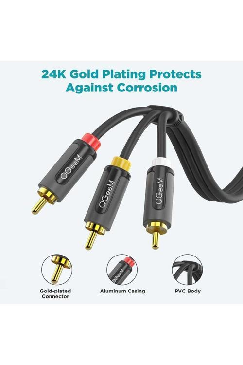 Qg-Au13 Üçlü Rca Audio Kablo 305 Cm / 3 X Rca Erkek (Analog) Ses Kablosu Hi-Fi - Male To Male