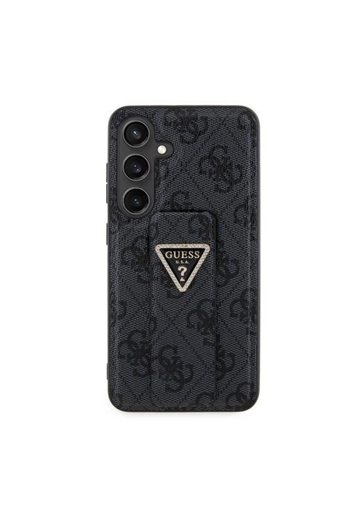 Galaxy S24 Uyumlu Kılıf Lisanslı 4G Desenli Üçgen Logolu Standlı Deri Kapak Siyah