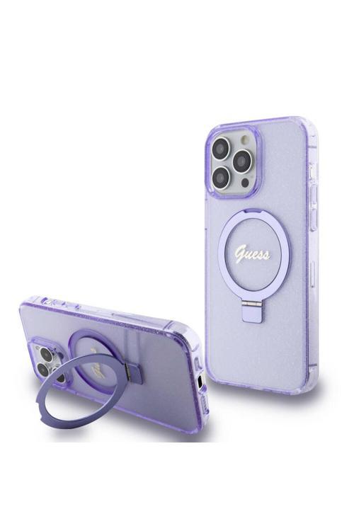 İphone 15 Pro Max Uyumlu Kılıf Orj Lisanslı Magsafe Özellikli Simli Ring Standlı Mor