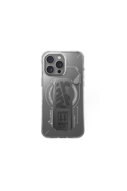 İphone 16 Pro Max Uyumlu Kılıf Magsafe Şarj Özellikli Teknoloji Desenli Standlı Skinarma Helio Gri