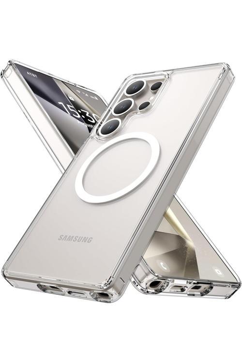 Galaxy S25 Ultra Kılıf Magsafe Uyumlu Crystal Magsafe Serisi Sararmayan Şeffaf Kapak Şeffaf