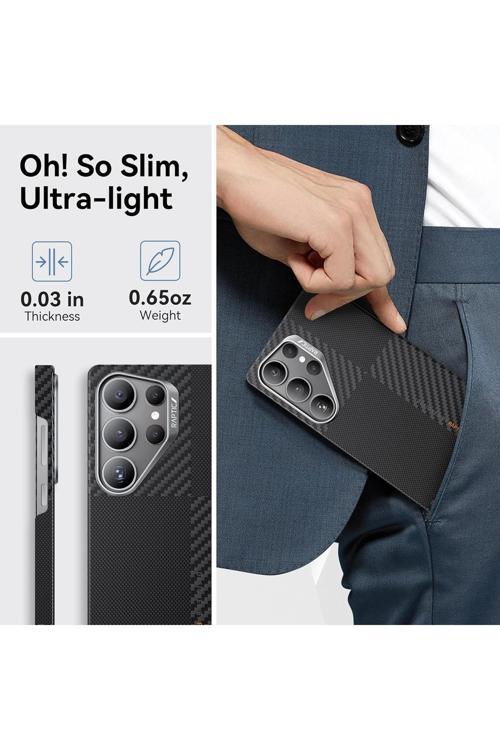 Galaxy S25 Ultra Kılıf Magsafe Uyumlu 600D Aramid Fiber Croxx Mondrian Serisi Kapak Siyah