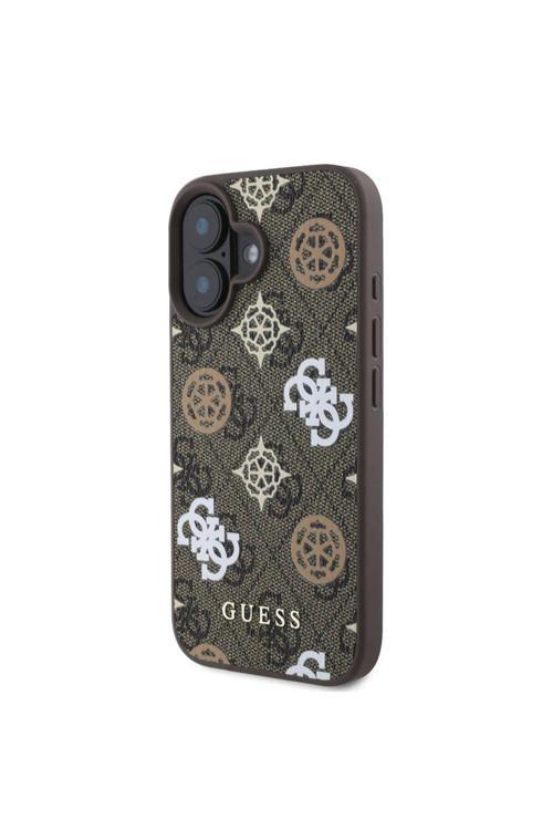 İphone 16 Kılıf Lisanslı Magsafe Şarj Özellikli 4G Desenli Yazı Logolu Peony Kahverengi