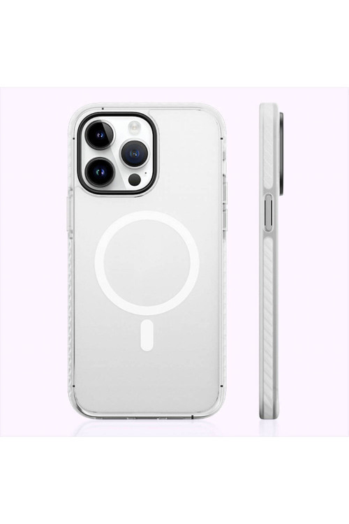 İphone 14 Pro Max Uyumlu Kılıf Magsafe Şarj Özellikli Mat Arka Yüzey Drop Resistance Beyaz