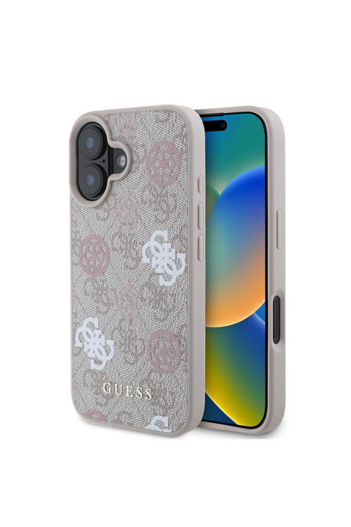 İphone 16 Plus Uyumlu Kılıf Lisanslı Magsafe Özellikli 4G Desenli Yazı Logolu Peony Pembe