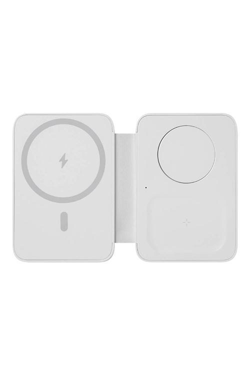 Katlanabilir Magnetik Kablosuz Şarj Standı W12-01 Telefon&Akıllı Saat&Kulaklık İçin 15W Beyaz