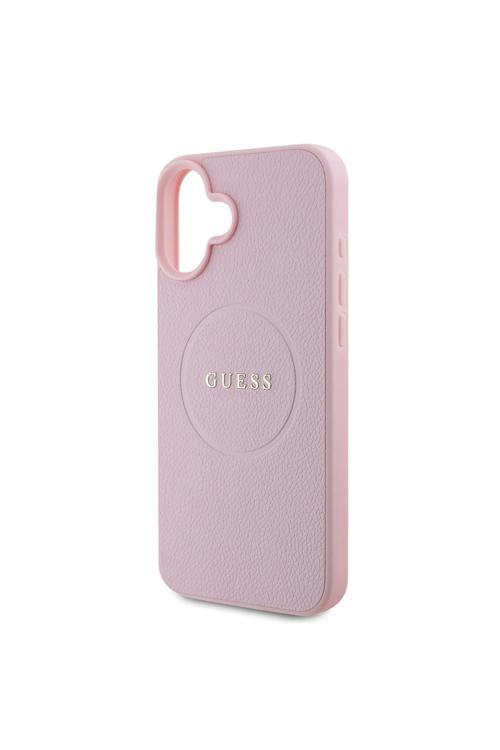 İphone 16 Plus Uyumlu Kılıf Lisanslı Magsafe Şarj Özellikli Yazı Logolu Grained Kapak Pembe
