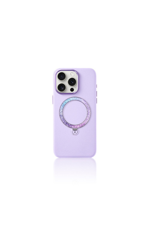 İphone 16 Pro Max Kılıf Magsafe Şarj Özellikli Standlı Suni Deri Dancing Circle Serisi Lila