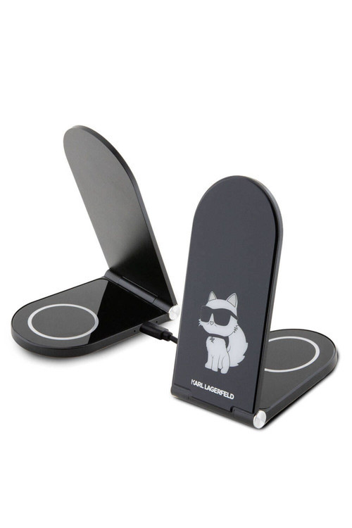 Magnetik Kablosuz Şarj Standı 15W Lisanslı Katlanabilir Choupette Logo Siyah