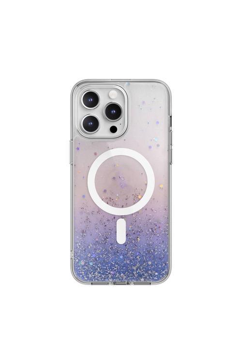İphone 15 Pro Max Uyumlu Kılıf Magsafe Özellikli Simli Şeffaf Lisanslı Starfield-M Mor