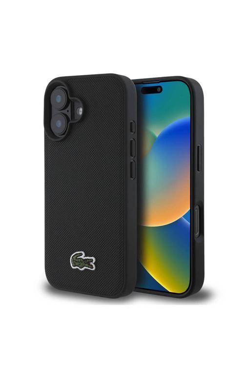 İphone 16 Plus Kılıf Lisanslı Pu Pike Desenli İkonik Timsah Dokuma Logolu Siyah