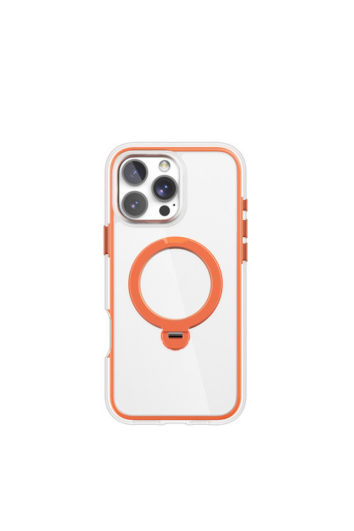 İphone 16 Pro Max Kılıf Magsafe Uyumlu Airjoy Serisi 360 Dönebilen Standlı Kapak Turuncu
