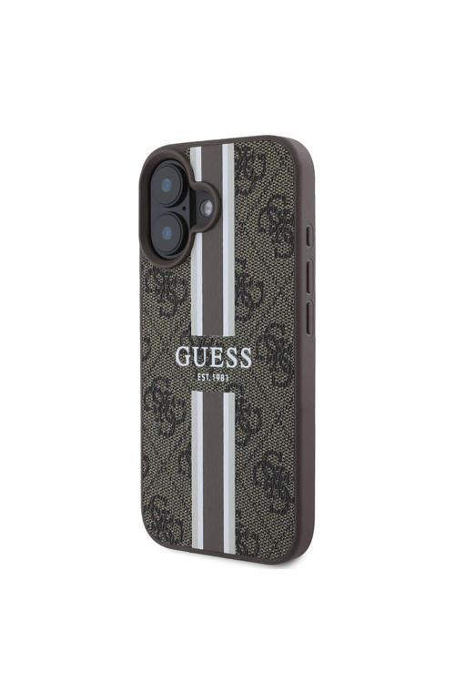 İphone 16 Plus Kılıf Lisanslı Magsafe Şarj Özellikli 4G Şerit Tasarımlı Printed Kahverengi