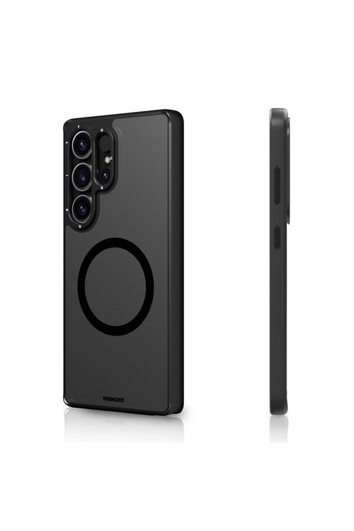 Galaxy S25 Ultra Uyumlu Kılıf Magsafe Şarjözellikli Cam Arka Yüzey Tpu Youngkit Gemstone Kapak Siyah