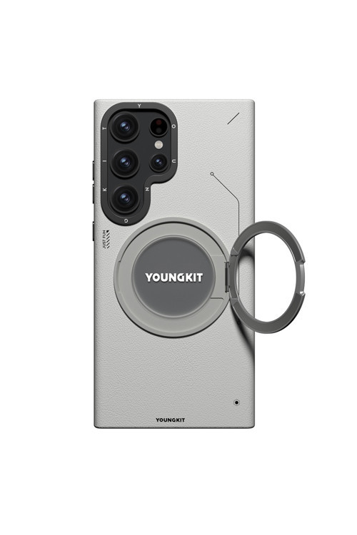 Galaxy S23 Ultra Kılıf Magsafe Uyumlu 360 Standlı Mat Deri Tech Leather Kapak Gri