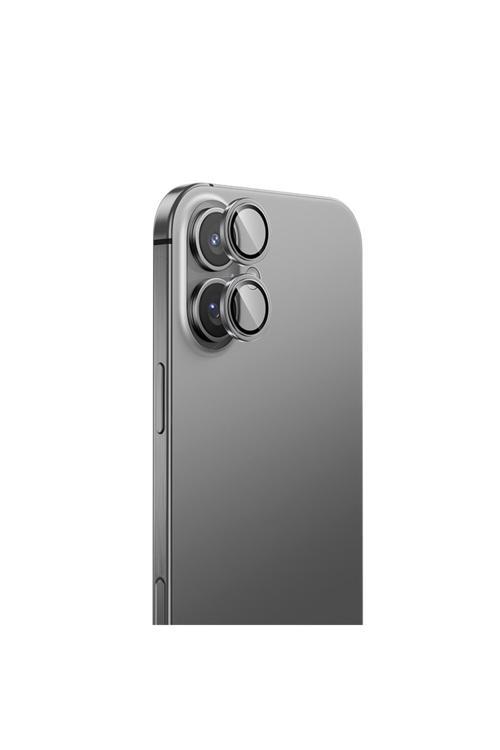 İphone 16 Uyumlu Safir Kamera Lens Koruyucu Dr Serisi Titanyum Gümüş