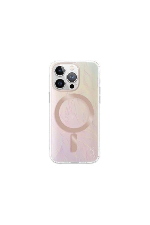 İphone 15 Pro Uyumlu Kılıf Magsafe Şarj Özellikli Yaprak Desenli Willow Kılıf Pembe