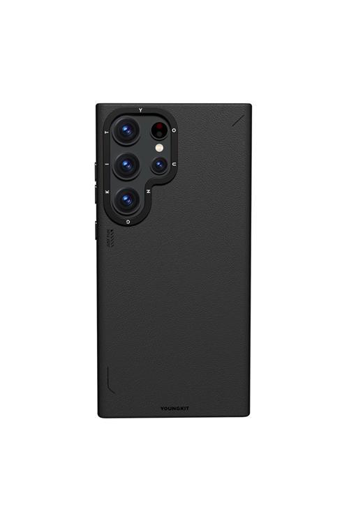 Galaxy S23 Ultra Kılıf Magsafe Uyumlu Mat Deri Desenli Tech Fashion Kapak Siyah