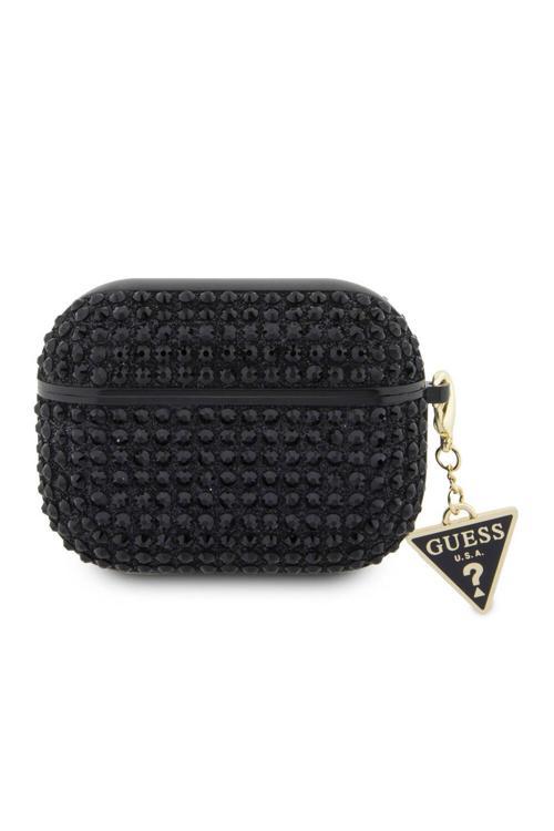 Airpods Pro 2 Uyumlu Kılıf Lisanslı Parıltılı Taş Kaplamalı Üçgen Logo Süs Zincirli Siyah