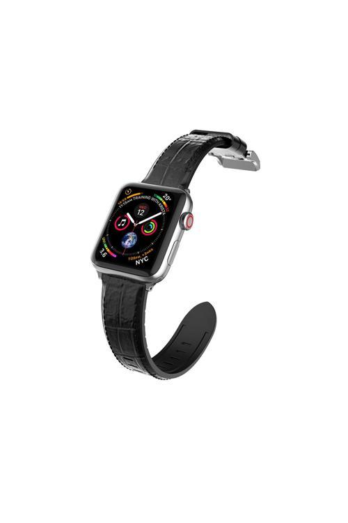 Watch 10 42Mm Uyumlu Deri Kordon Hybrid Leather Serisi Parlak Siyah