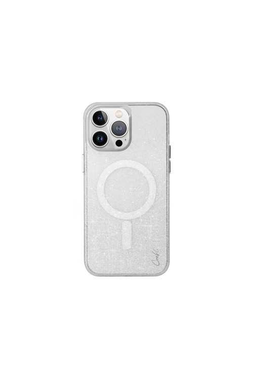 İphone 15 Pro Max Uyumlu Kılıf Magsafe Şarj Özellikli Simli Arka Yüzey Lumino Kılıf Gümüş