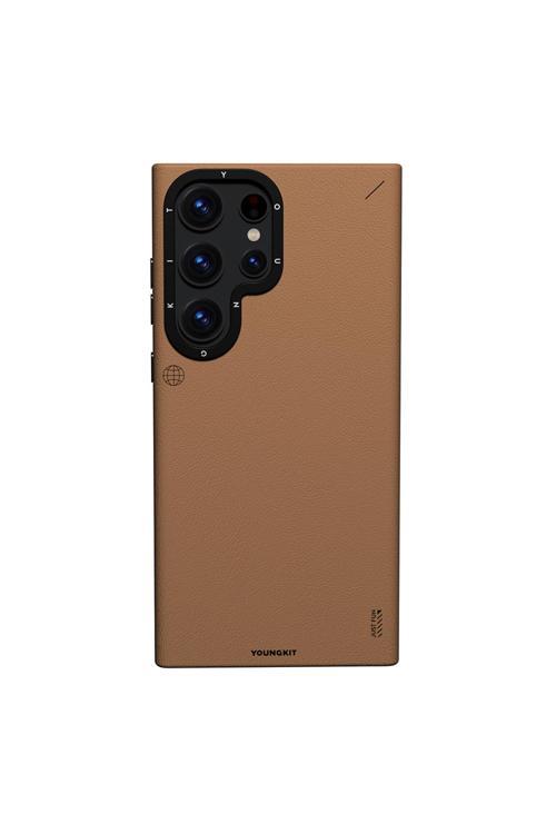 Galaxy S23 Ultra Kılıf Magsafe Uyumlu Mat Deri Desenli Tech Fashion Kapak Kahverengi