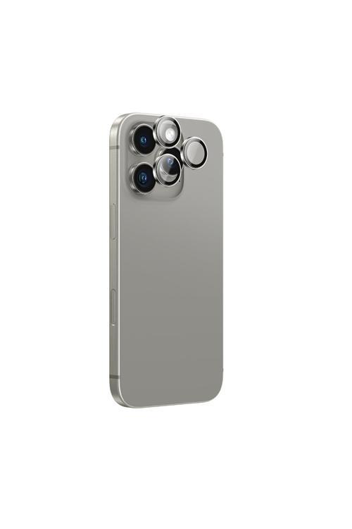 İphone 16 Pro Yansıma Önleyici Kamera Lens Koruyucu Uygulama Aparatlı Gri