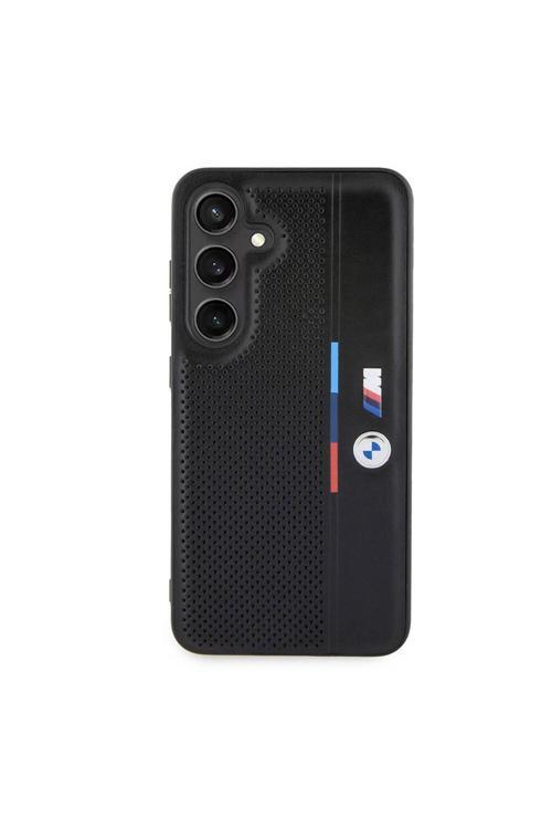 Galaxy S24 Uyumlu Kılıf Lisanslı M Logolu Üç Renk Çizgili Delikli Detail Line Kapak Siyah