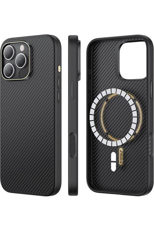 İphone 16 Pro Kılıf Magsafe Uyumlu 600D Aramid Fiber Serisi Kapak Siyah