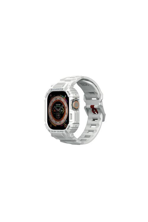 Watch Ultra 49Mm Uyumlu 2İn1 Tpu Kasa Koruyuculu Silikon Kordon Skinarma Mecha Açık Gri